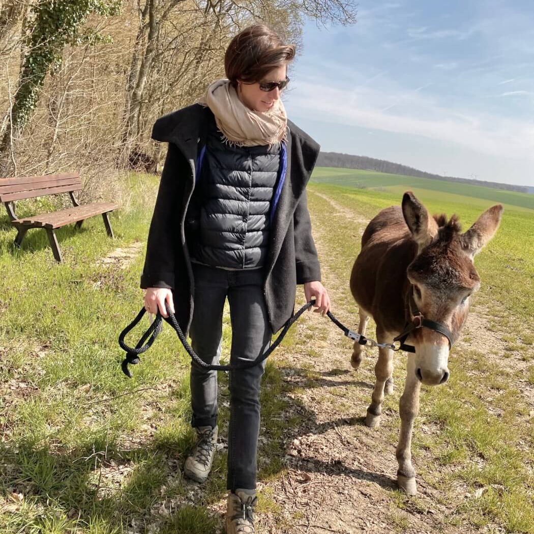 Geführte Eselwanderung durch Wald und Feld bei Elas kleine Farm in Arnstein-Neubessingen